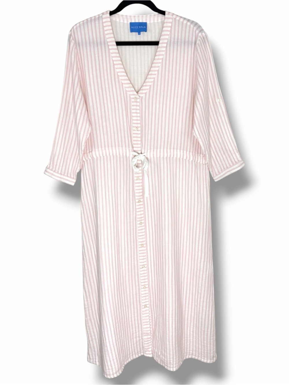 Alice Walk Gauzy Cotton Midi Shirt Dress Size L Striped Minimalist Beachy Resort
